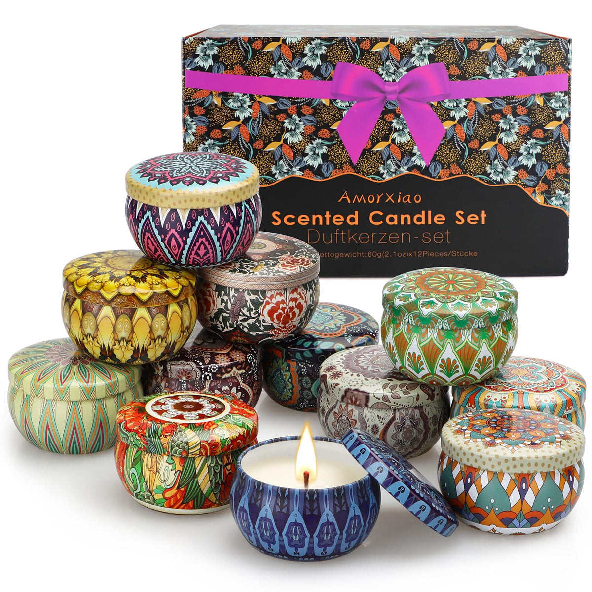 Yinuo Mirror Gifts for Women, 24 x 70 g Scented Candles Gift Set for Women, Soy Wax Aromatherapy Candles for Christmas, Birthday, Mother's Day, Valentine's Day, Bathroom, Yoga - Sayby’s