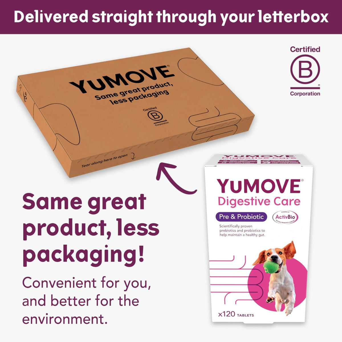 YuMOVE Digestive Care, Dog Pre and Probiotics Supplement for Gut Health, Digestive Support for All Ages and Breeds, 120 Tablets - Eco Friendly and Letter Box Ready Packaging - Sayby’s