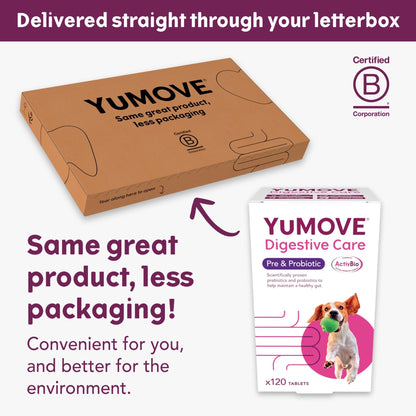YuMOVE Digestive Care, Dog Pre and Probiotics Supplement for Gut Health, Digestive Support for All Ages and Breeds, 120 Tablets - Eco Friendly and Letter Box Ready Packaging - Sayby’s
