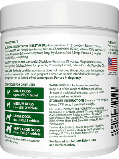 YuMOVE Joint Supplement for Dogs, Essential Dog Hip and Joint Support for Adult Dogs with Glucosamine, Chondroitin, Green Lipped Mussel, Aged 6 to 8, 120 Tablets - Sayby’s
